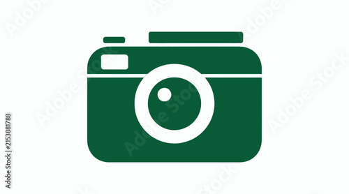 Dark green camera icon with minimalist design.