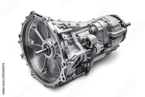 Modern 6 speed manual transmission gearbox assembly component isolated on white background