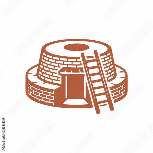 Brick Kiln Icon, Traditional Pottery Oven, Ladder Access, Ceramic Production