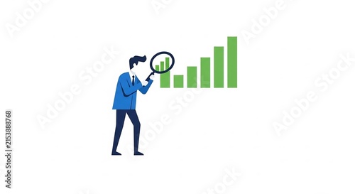Business analysis with magnifying glass and growth chart