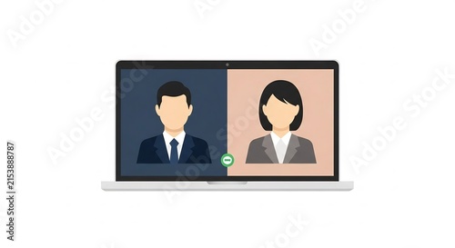 Online conference on laptop screen for remote work