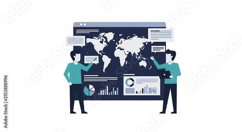 Business analytics dashboard with global map and charts