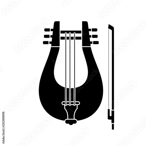 Fotografía Ancient Lyre Musical Instrument Silhouette with Bow.