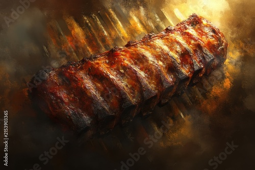 Marbled Ribs Cooking on a Grill with Rich Colors