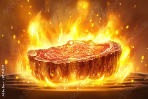 Juicy Steak Cooking on a Fiery Grill