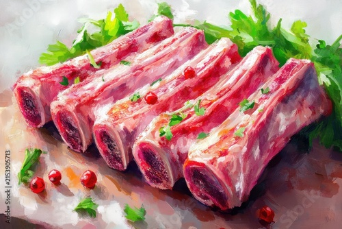 Artistic Rendering of Raw Lamb Ribs