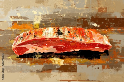 Abstract Art of Raw Beef Flank Steak with Vibrant Colors