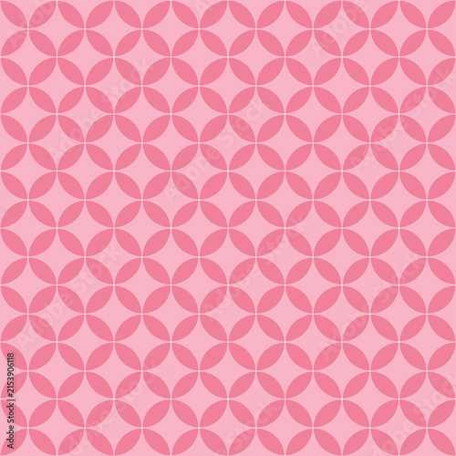 Pastel pink geometric kawung batik pattern. Sweet ditsy oriental circle floral wallpaper for baby stationery, gift wrapping, and fashion prints.