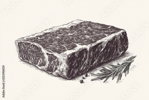 A Marbled Beef Steak Sketch in Detailed Drawing Style