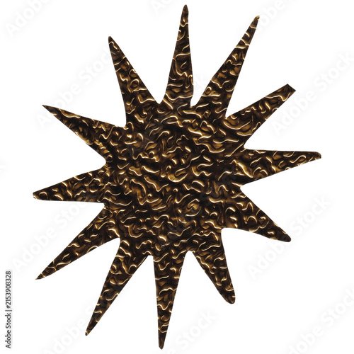 Golden starburst foil sticker label isolated on transparent background.
