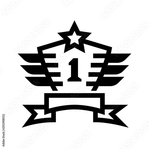Vintage retro number 1 logo badge with shield, wings and ribbon