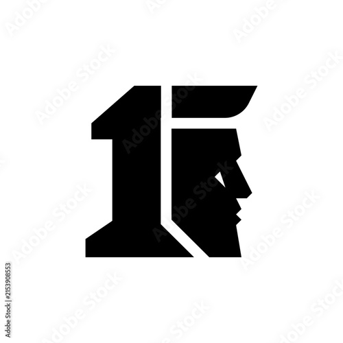 Number 1 and male face silhouette logo