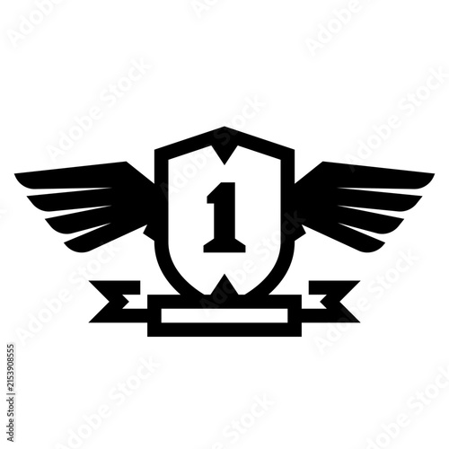Vintage retro number 1 logo badge patch with shield, open wings and ribbon template