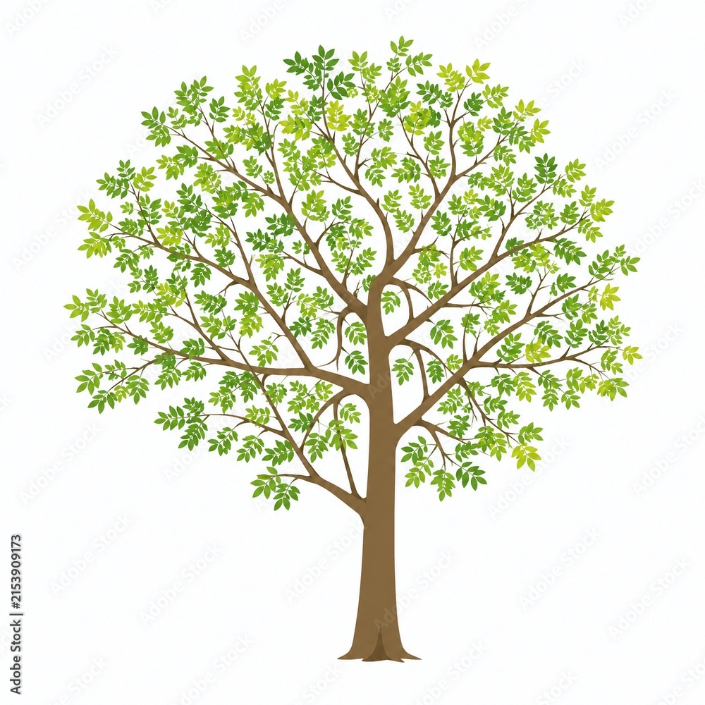 Obraz premium Green Tree with Branches and Leaves Flat Illustration