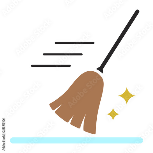 Sweeping floor broom dustpan housework cleaning flat color icon
