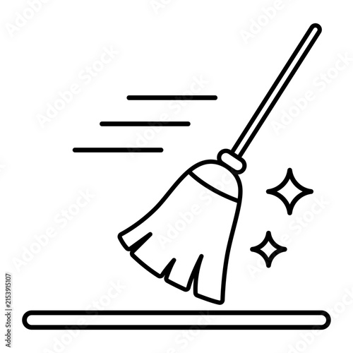 Sweeping floor broom dustpan housework cleaning line art icon
