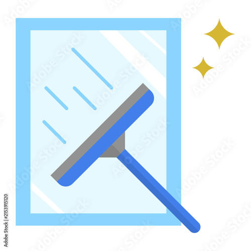 Window cleaning squeegee glass wash service flat color icon
