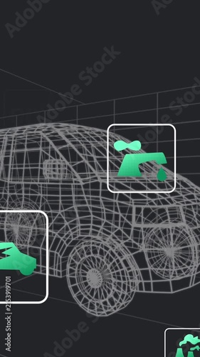 Animation of van driving in front of icons
