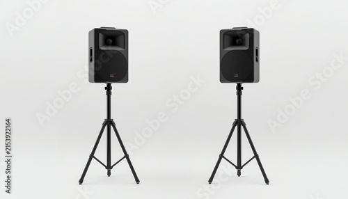 professional audio speakers PA on the tripods, isolated on white