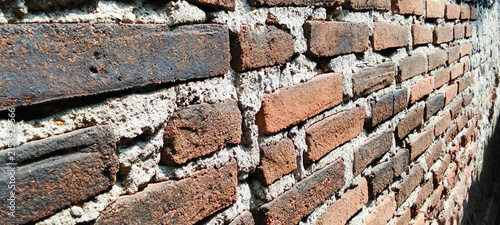 Konstfotografi Old red brick wall texture with cement and weathered surface