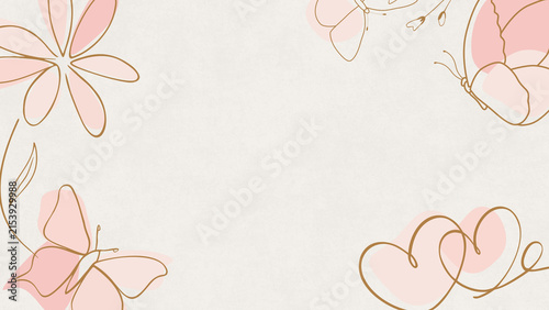 Aesthetic line art butterfly background presentation with flowers and connected hearts