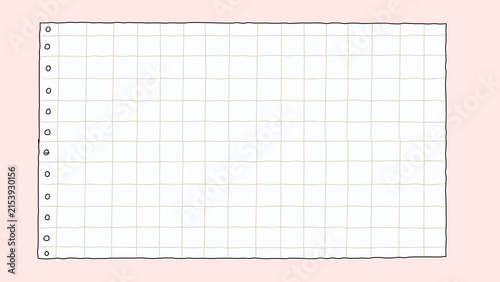 Cute pink grid paper background presentation with hand drawn notebook binder holes