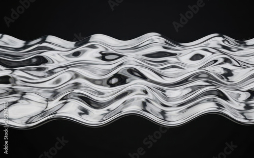 Abstract Liquid Metallic Waves Flowing on Black Background Design Element for Modern Digital Art