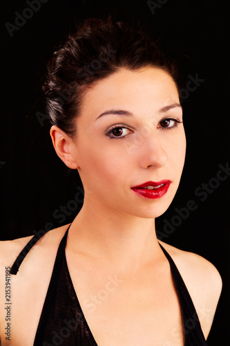 Portrait Slim Attractive Caucasian Woman On Dark Background