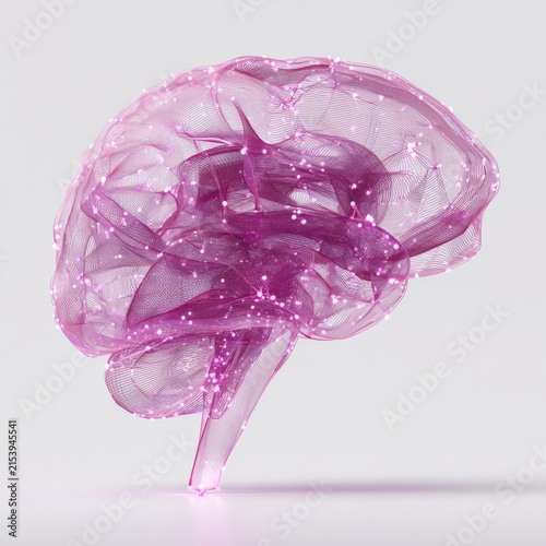 Digital artwork of translucent purple brain with glowing neural connections, symbolizing intelligence and complex thought processes