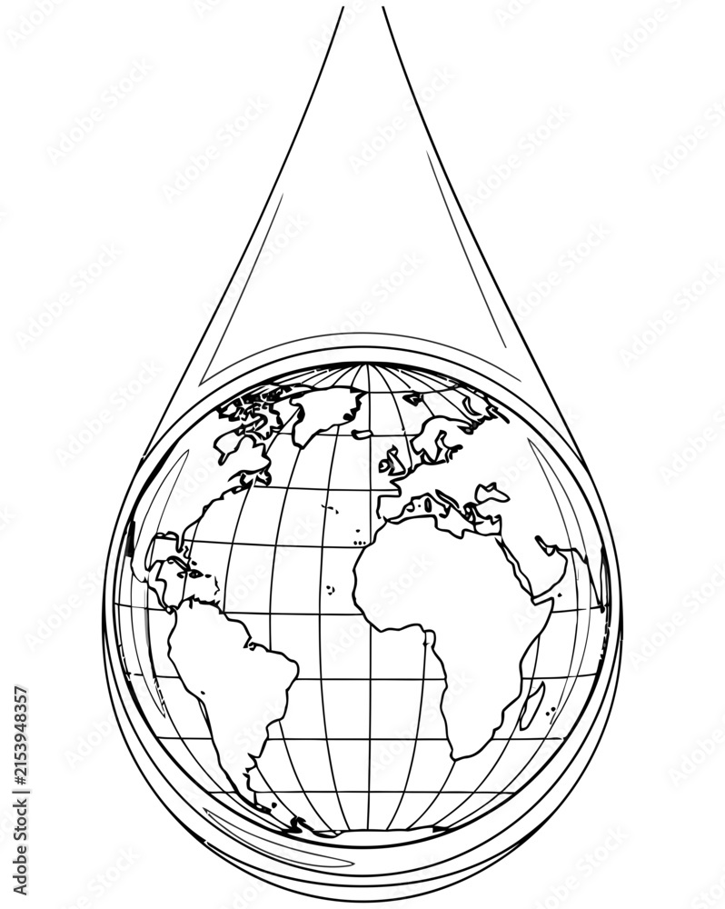 Obraz premium Minimalist vector illustration of globe inside water droplet shape for environmental global conservation design concept projects