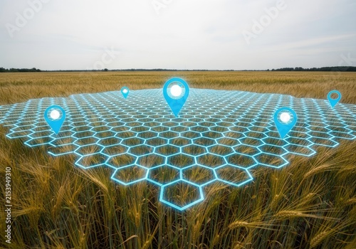 Smart Agriculture Technology Overlay on Wheat Field.