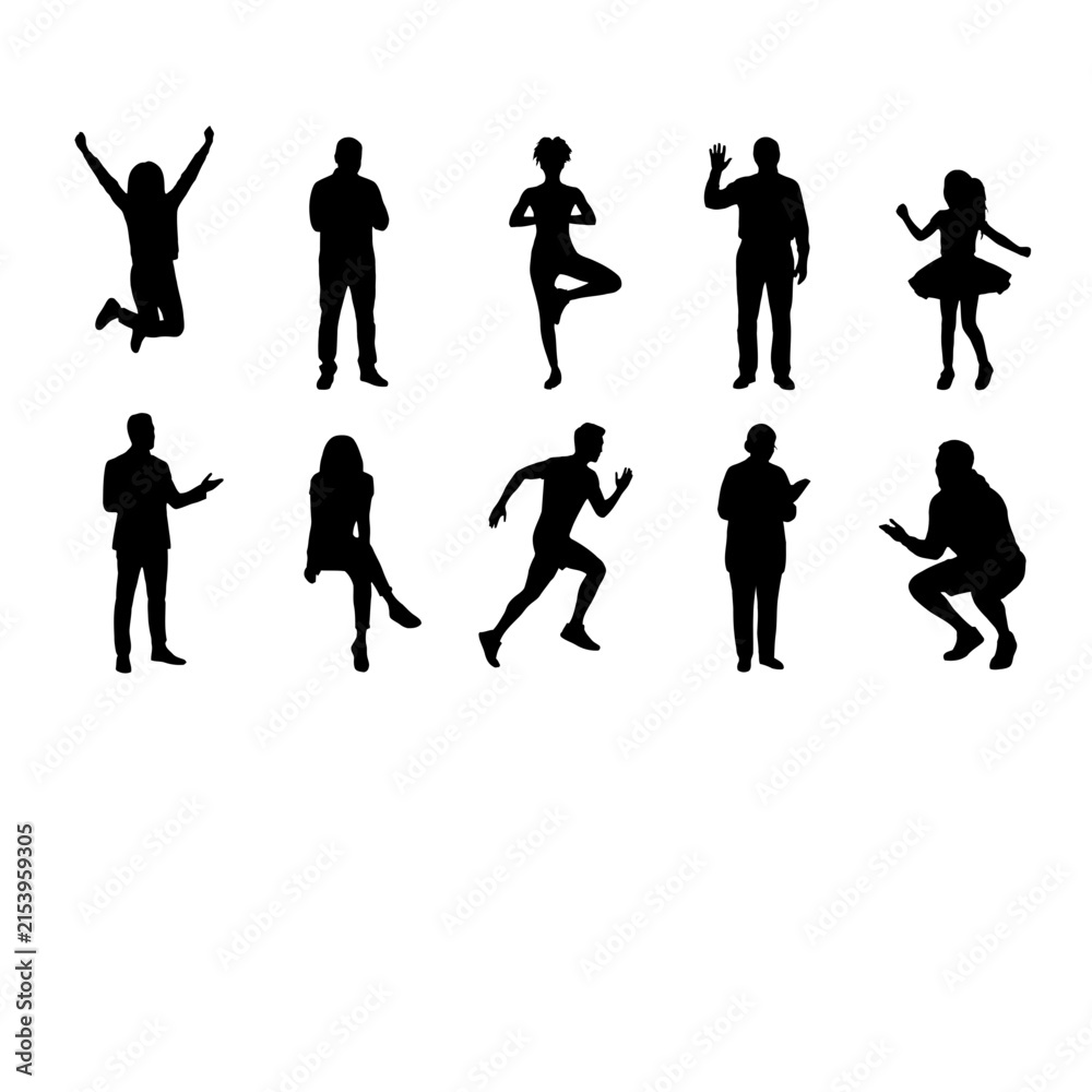 Obraz premium Set of diverse people icons dancing and celebrating in mid-air