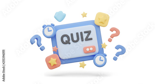 Quiz Game Concept with Question Marks and Clocks.