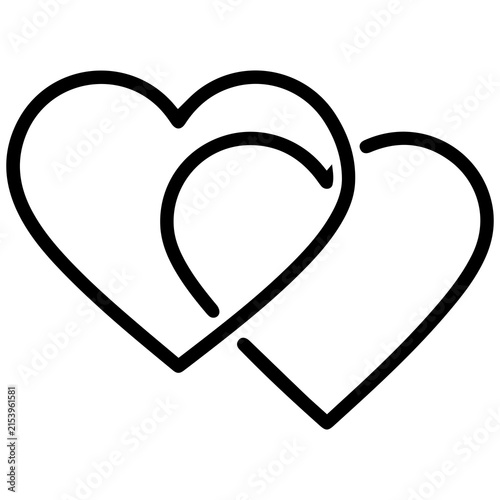 Linear icon design of two interlocking hearts as a symbol of love with interlocking valentine affection