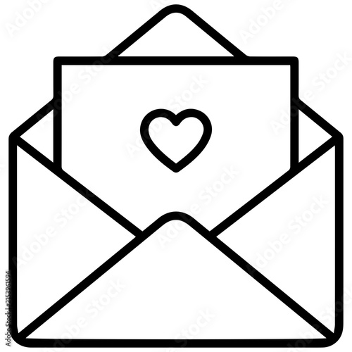 Open envelope icon with heart shape for romantic messaging or love letters envelope communication