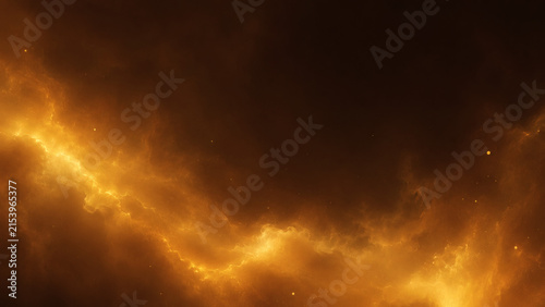 Cosmic Fire: A vibrant nebula glows with intense fiery orange and yellow hues, set against a deep, dark space background, evoking a sense of cosmic wonder and mystery.