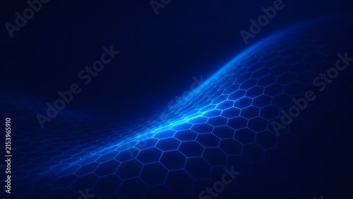 Abstract Blue Hexagonal Network: An abstract representation of a glowing blue hexagonal mesh structure, suggesting connectivity and digital networks on a dark background.