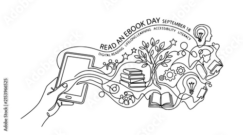 Konstfotografi Digital Reading Celebration: Ebook Day Concept with Tablet and Growing Knowledge