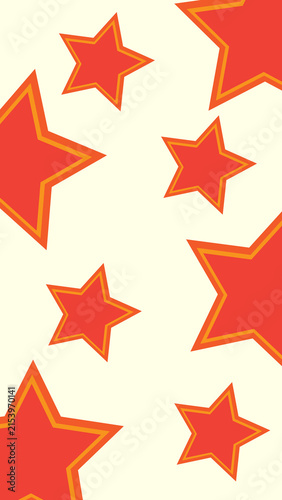 Minimalist vertical background featuring a seamless retro pattern of red and orange stars on a cream backdrop