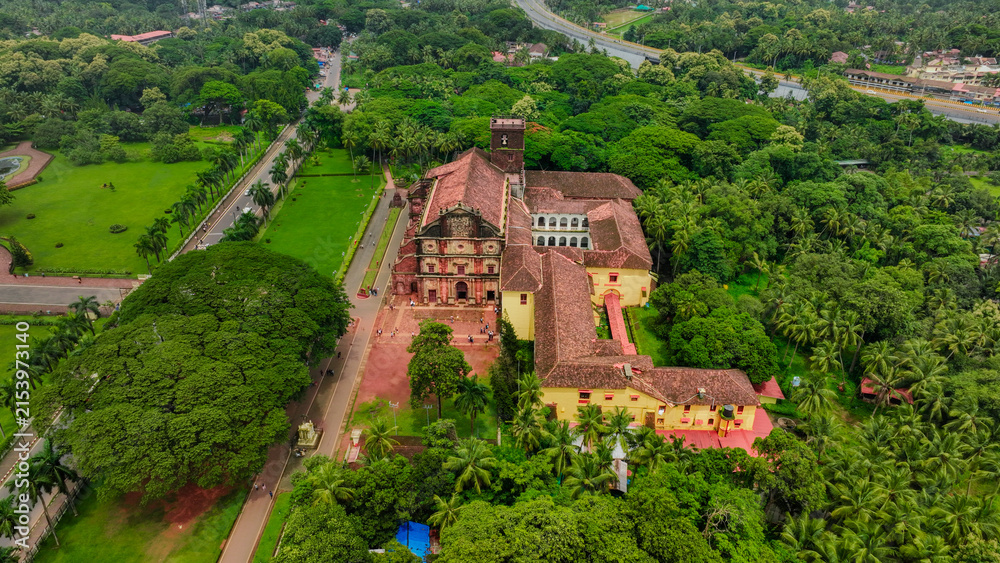 Fototapeta premium Historic church in Old Goa aerial view Basilica of Bom Jesus, Goa heritage site