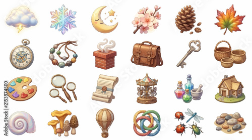 Whimsical Watercolor Autumn and Travel Icons Collection.