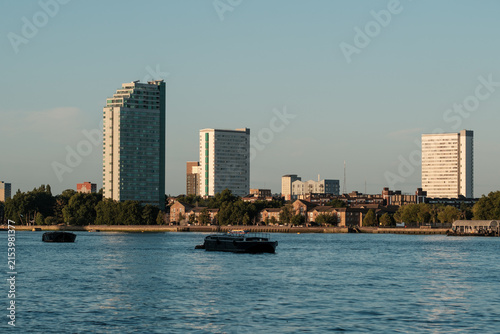 Photography London city skyline along river thames with buildings