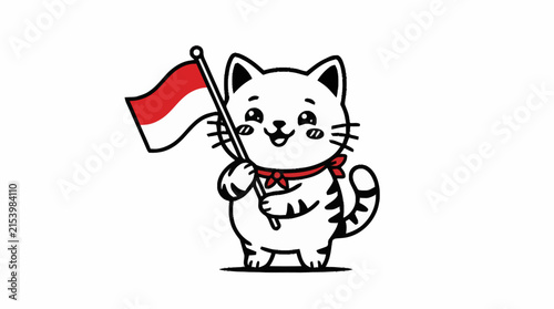 A cute cartoon kitten peeking out of a burlap sack with the word 