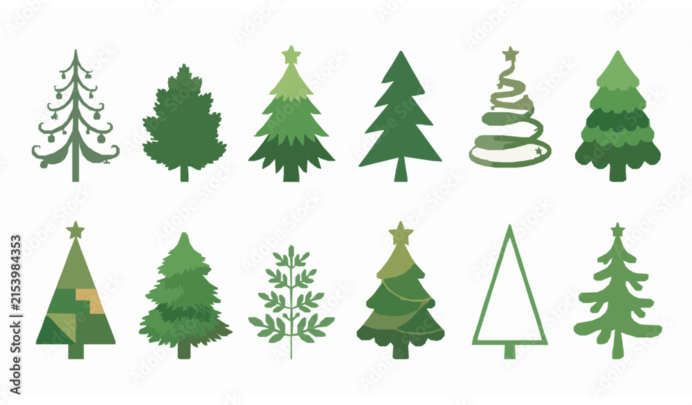 Obraz premium Cute Christmas conifer tree set with abstract pine fir evergreen and needle designs vector