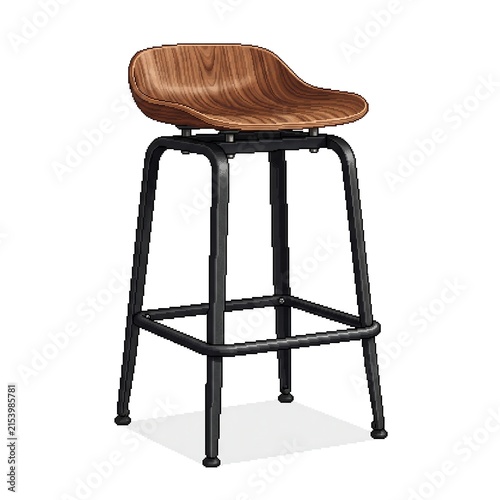 Modern bar stool with wooden seat and metal frame for contemporary interiors