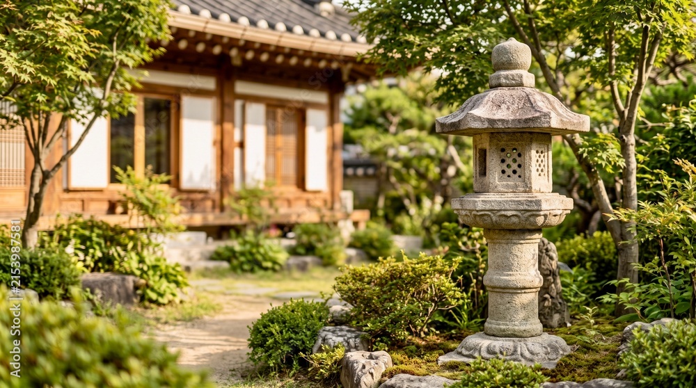 Fototapeta premium Traditional Korean Stone Lantern in Hanok Garden