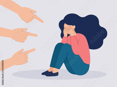 Obraz na plátně Vector Illustration of Crying Woman Facing Bullying and Social Judgment