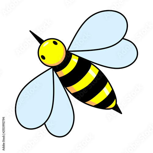 Cuadro en lienzo Cute Cartoon Bee with Stripes and Detailed Wings for Nature Design