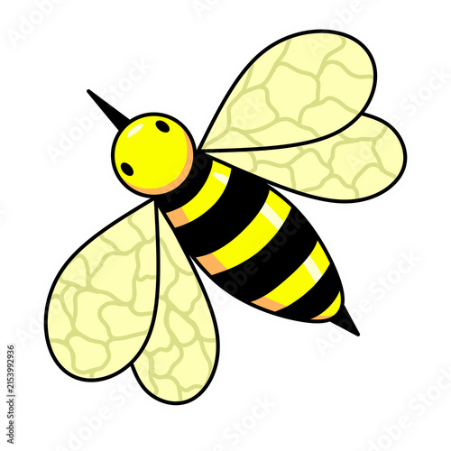 Quadro su tela Cute Cartoon Bee with Stripes and Detailed Wings for Nature Design