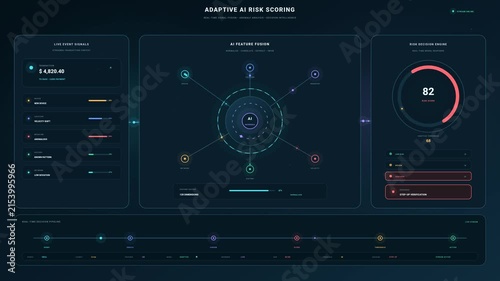 Adaptive AI Risk Scoring Dashboard Animation - Real-Time Fraud Detection Fintech 4K